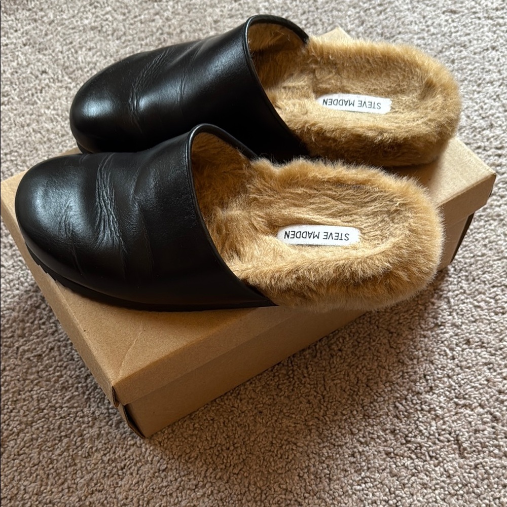 Steve Madden Black Fur-Lined Women's Mules